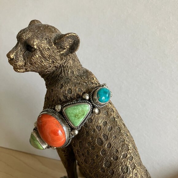 Wonderful Unique Vintage Navajo Cuff by Albert Jake in Sterling-Turquoise-Spiny - Picture 9 of 9